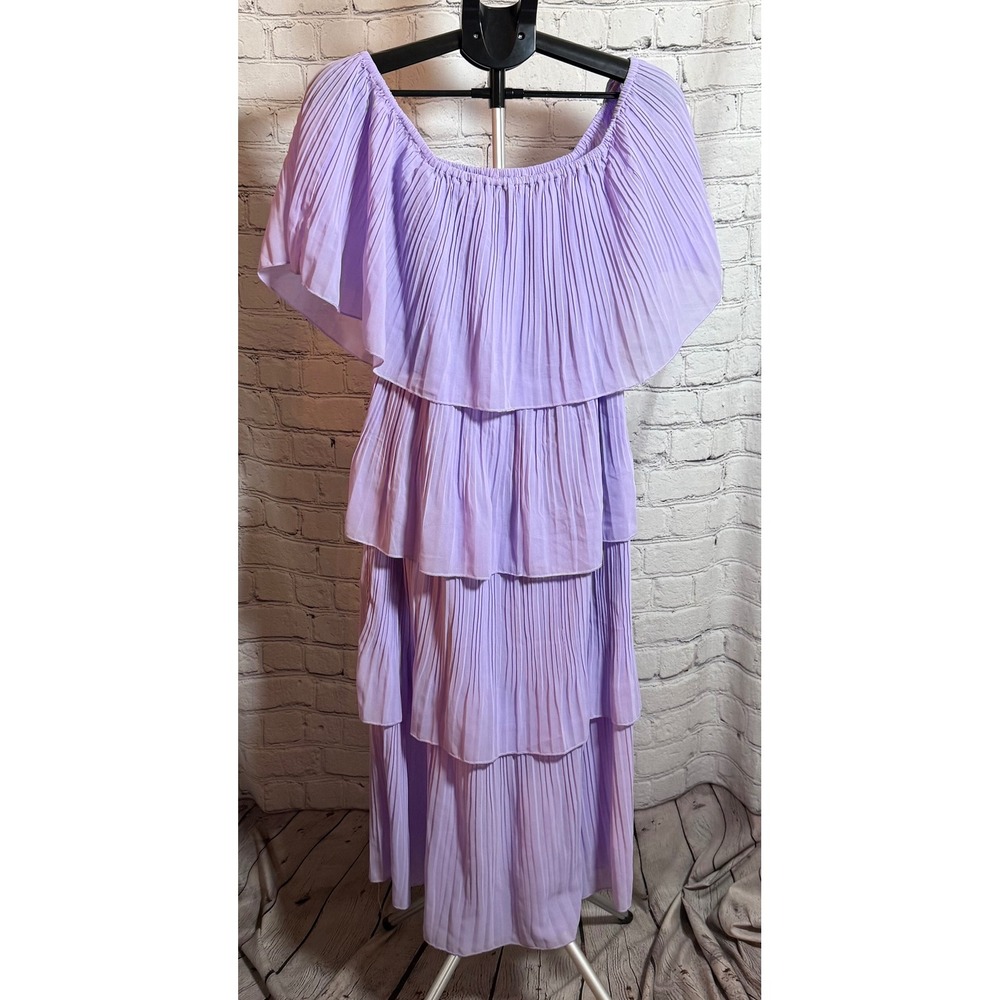 Lavender Pleated Off The Shoulder Tiered Maxi Dress XL Lavender Purple Gown - Picture 2 of 5